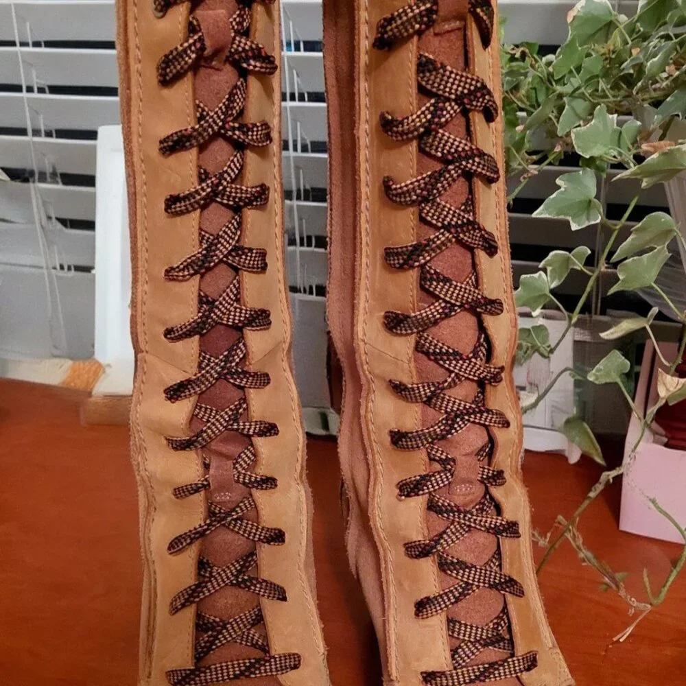 Sorel Womens Size 9.5 Cate The Great Wedge Boots Lace Up High Tall Camel - Picture 3 of 9